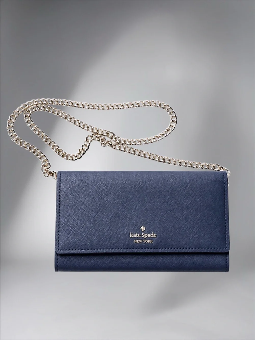 Kate Spade New York Spencer Flap Chain Wallet – Navy Saffiano Leather